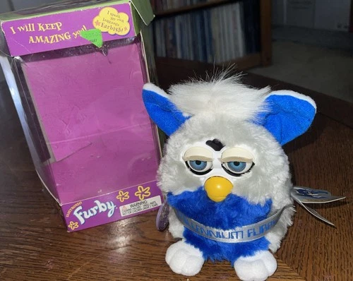 Vintage Millennium Furby 1998 White Gray Blue Ears Blue Eyes, New In Box Unused