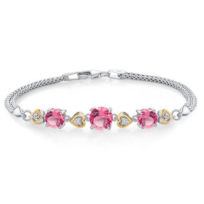 925 Sterling Silver and 10k Yellow Gold Pink Mystic Topaz and White Lab Grown