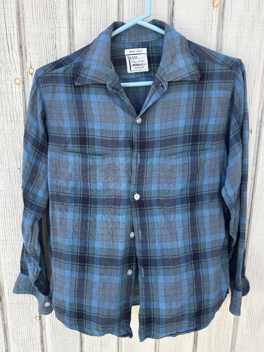 遊びビト様限定 60s 70s rayon check shirts usa製 Vintage 60s Sears Milliken Rayon Plaid check Shirts Size S