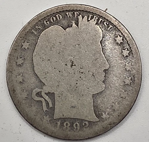 《Silver》1892-S USA BARBER QUARTER -- .1808 OZ of SILVER!!! 1st Year Issued