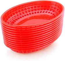 44164 Fast Food Baskets, 9 1/4-Inch x 6-Inch Oval, Set of 12, Red