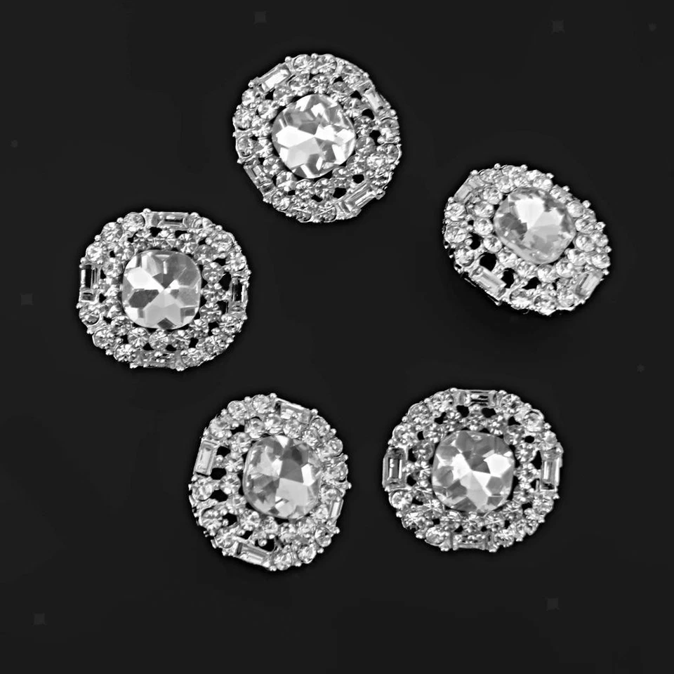 5x Silver Diamante Rhinestone Round Shank Buttons DIY Sewing - Image 2 of 4
