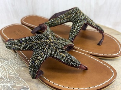  Kristen's Kloset- Women's 9 Beaded Starfish Sealife Leather Sandals