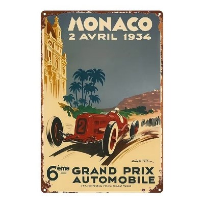 Blechschild Grand Prix Automobile Monaco 1934  Vintage Metallschild TEL4269