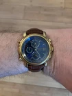 Vintage Seiko World Timer Quartz Watch Keeps Good Time 1990s Blue Dial Gold Tone