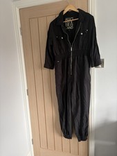 River Island Washed Black Jumpsuit Boiler Suit Elasticated Waist Size 14 Women