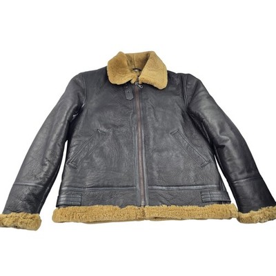 Men's Leather Shearling Sheepskin B-3 Bomber Aviator Air Force Jacket L Uruguay