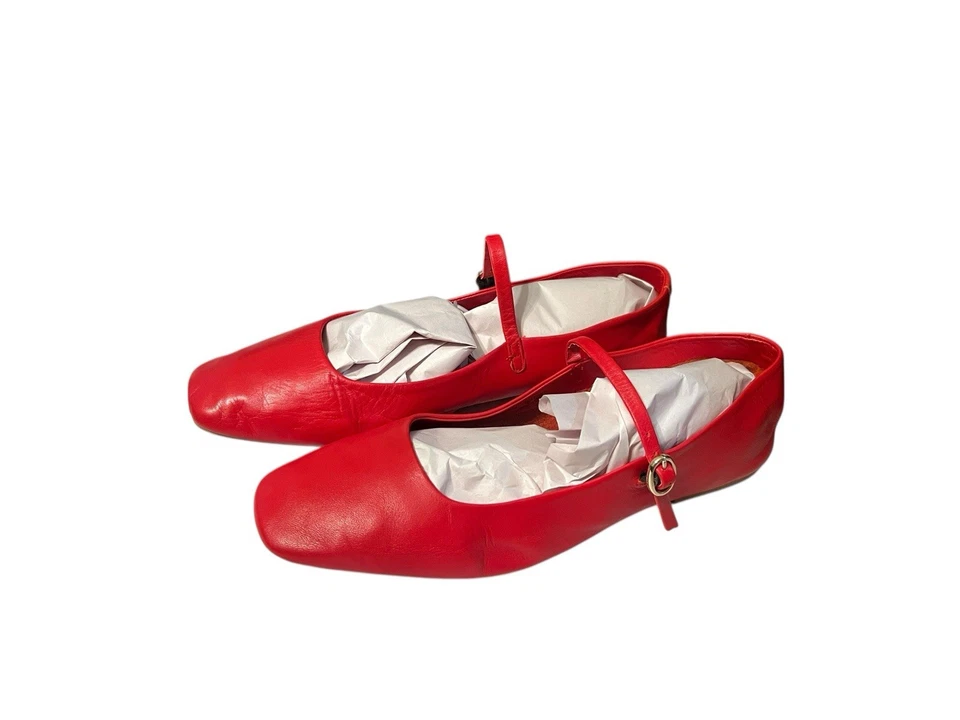 Zapatos planos de ballet Zara rojos de cuero suave con hebilla plateada EU 40/US 9 Foto 2 de 4