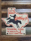 VINTAGE GILLYS PORCELAIN SIGN OLD PASADENA TEXAS DANCE CLUB HONKY TONK RODEO 8"