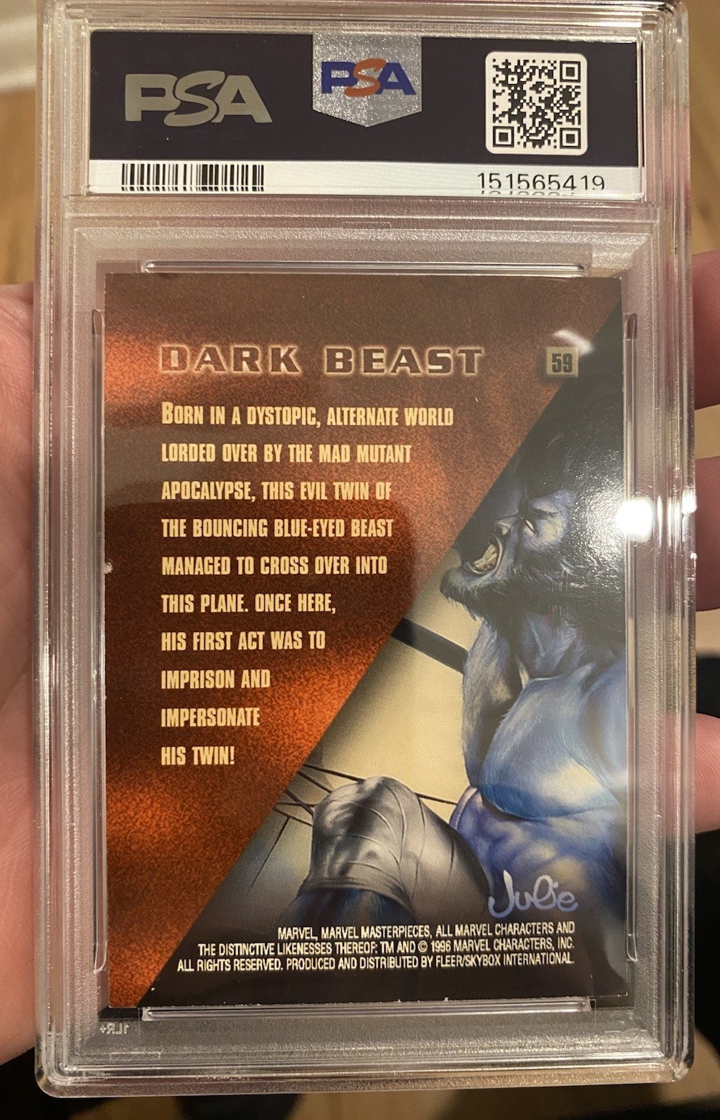 1996 MARVEL MASTERPIECES DARK BEAST PSA 8 view 2