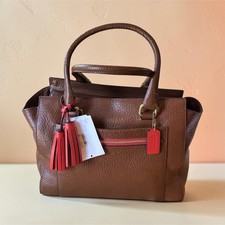 Coach Brown Pebbled Satchel/Top Handle Bag, Large, Zip, Tassel Charm, Gold