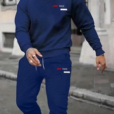 Men's Clothing Store Crew Neck Long Sleeve Top and Drawstring Sweatpants 2-piece