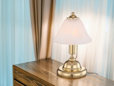Globo Tischleuchte ANTIQUE Messing Touchfunktion, Glasschirm, Nachttischlampe