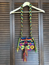Handmade Wayuu Bag Multicolor Cotton Geometric Pattern Tassels Shoulder Bag