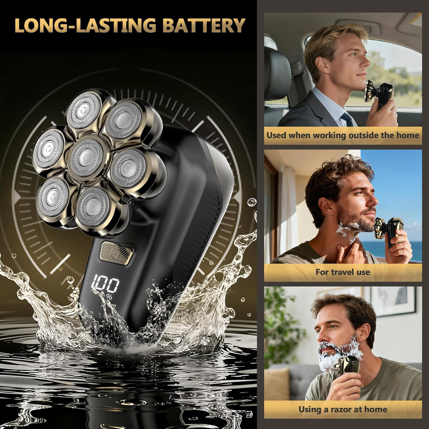 Electric Shaver Razor Cordless Waterproof 7D Magnetic Shaver Heads Wet &Dry 7