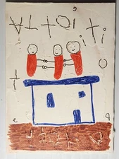 e9Art ACEO three men dencing on roof outsider art brut naive