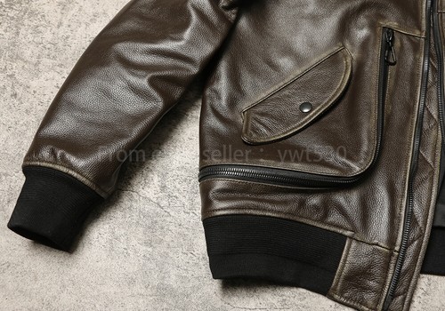 Unisex MA-1 Bomber Jacket Top Layer Cowhide Casual Jacket - Picture 7 of 16