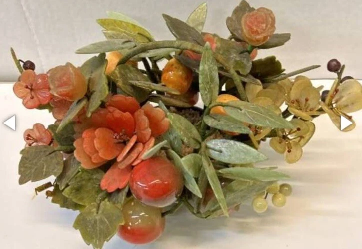 Средний китайский нефрит агат зеленый камень цветок дерево горшок толстые лепестки в корзине - Изображение 4 из 4