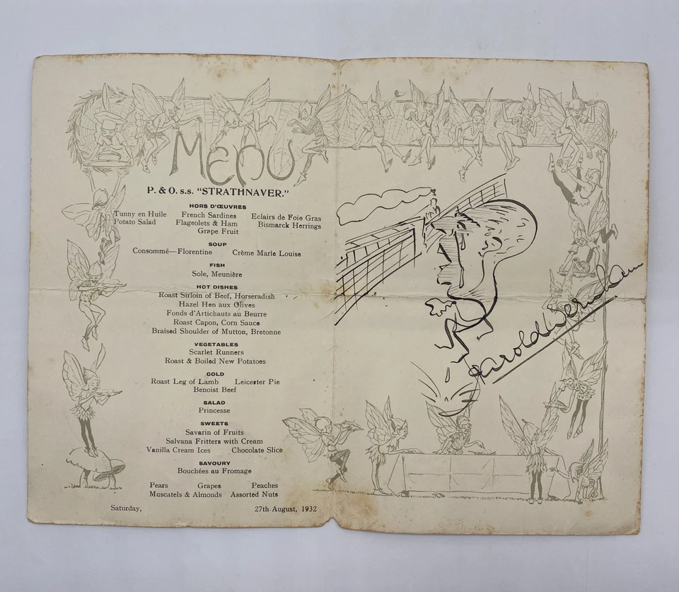 Antique 1932 P&O Strathnaver Menu Sketched And Signed By Unknown Artist - Image 3 of 4