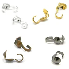 100 Plated Steel Bottom Clamp Bead End Tips With Open Loop for Knots & Crimps