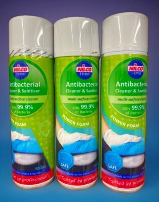 3 X Nilco Antibacterial Cleaner and Sanitiser Power Foam Multi Surface Cleaner