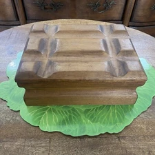 Vintage Wooden Arts and Crafts Style heavy carved wood jewelry Decor box 10”