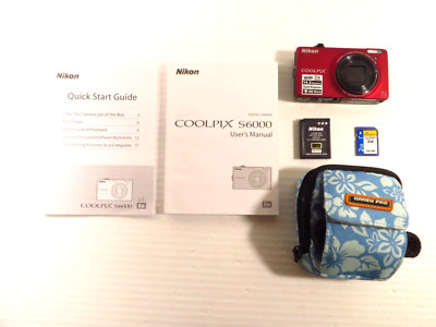Nikon Coolpix S6000 Compact Digital Camera 14.2MP, Red, w/ Battery, User Manual