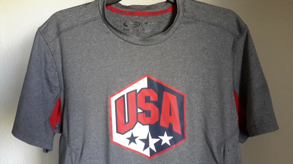 Champion Duo Dry Men's L Gray/Red Athletic T-Shirt USA Logo  Short Sleeve EUC - Image 2 of 4