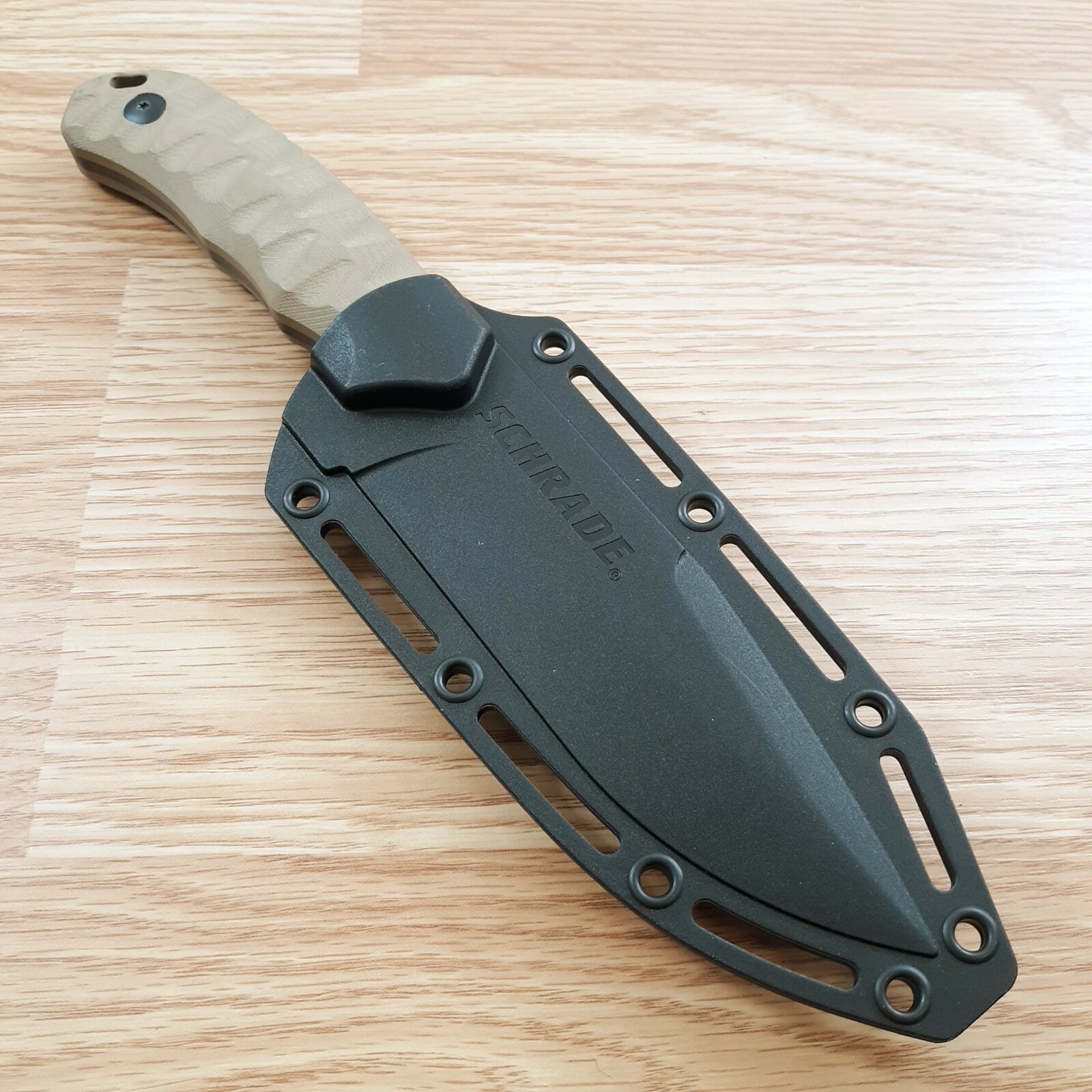 Schrade IBeam Fixed Knife 5 AUS8 Steel Full Tang Blade Tan Sculpte