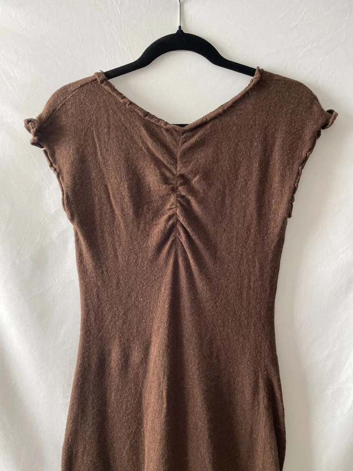 Vintage Y2K Knitted & Knotted Womens Brown Ruffle Detailing Sweater Dress Size S - Image 4 of 4