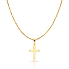 14K Yellow Gold Jesus Cross Pendant Necklace with 0.9mm Wheat Chain