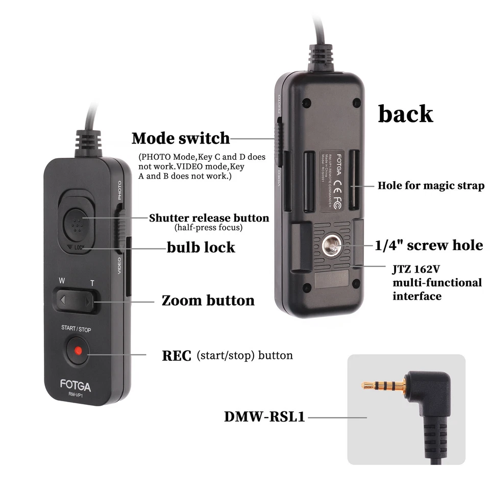 FOTGA RM-VP1 Remote Remote Release for Panasonic GH4 DMW-RSL1/RS1 - 1/4" Mount - Image 3 of 4