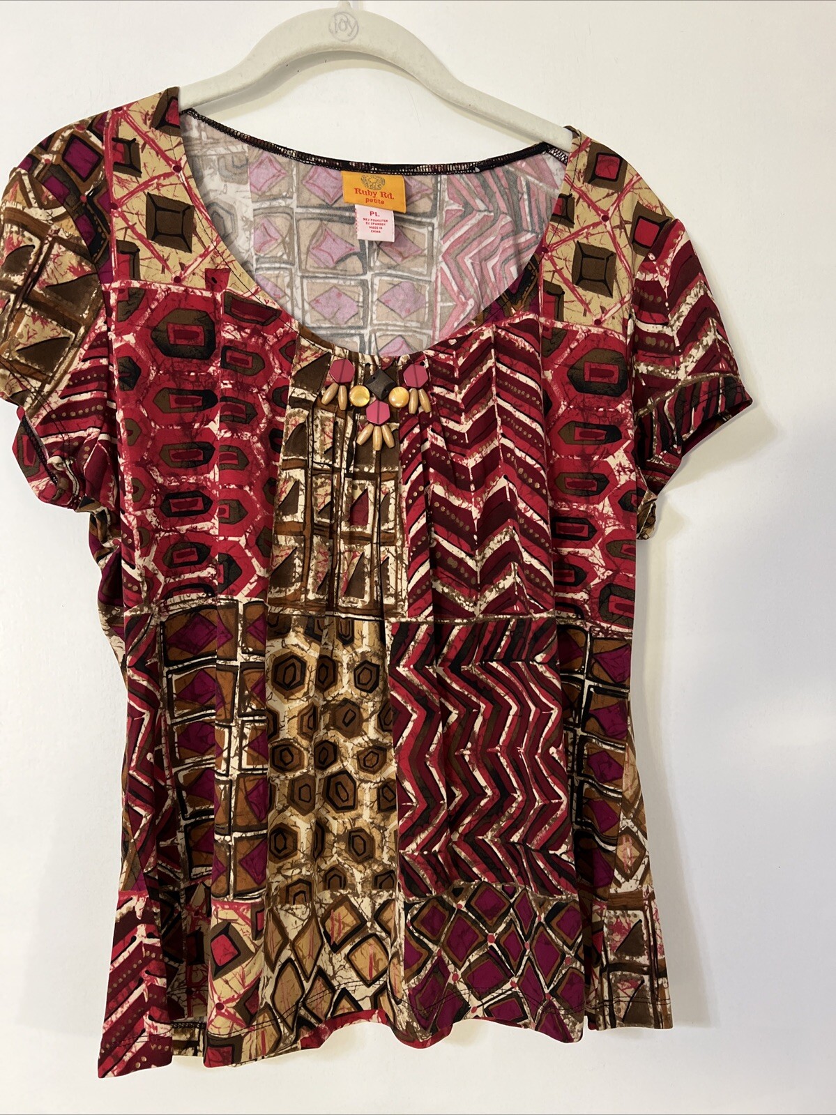 Ruby Rd  Blouse PL Red  Geometric Round  Neck Sho… - image 1