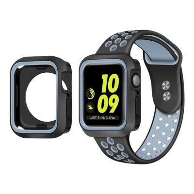 Rubber Case + Silicone Band Strap for Apple Watch 9 8 7 6 5 4 3 SE 40/44/41/45mm