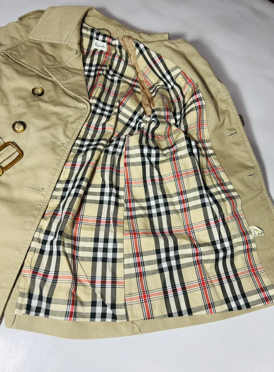 Vintage Harrods Toddler 4/5 Tan Trench Coat Plaid Interior Preppy Kid