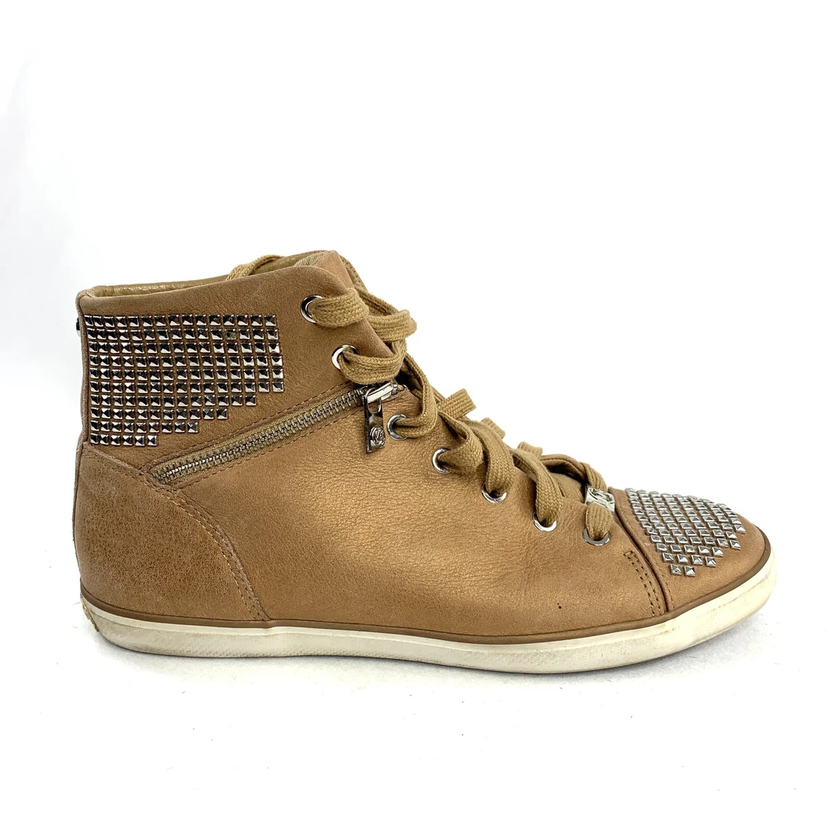 Michael Kors Boerum Women Size 9 Brown Leather Studded High Top