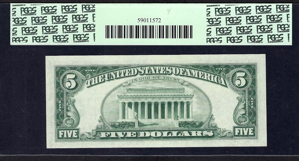 🇺🇸 1969C  $5  ERROR ♚♚ MISALIGNED OVERPRINT ♚♚ PCGS GEM NEW 66 PPQ RARE NOTE ! - Image 2 of 2