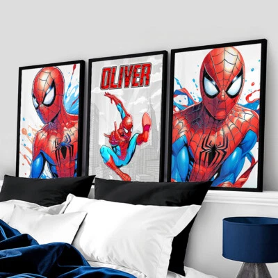 Set of 3 Personalised Spiderman Superhero Bedroom Gaming Room Wall Art Prints - Image 1 of 3