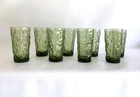 8 Vtg Anchor Hocking Lido Milano Avocado Green Crinkle 5-1/2" Tumblers Glasses