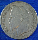 World Coin Sale-France 1867 Silver 1 franc. Ag 0.835 Coin Km# 806
