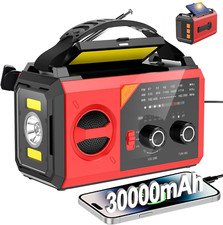Solar Hand Crank Emergency Radio - 30000mAh Charger, NOAA, Flashlight, SOS