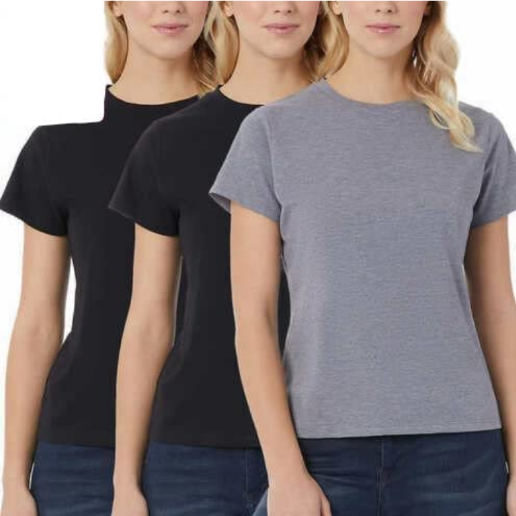 32 Degrees Cool Women's Ultra Soft Cotton Tee 3/Pack Black/Black