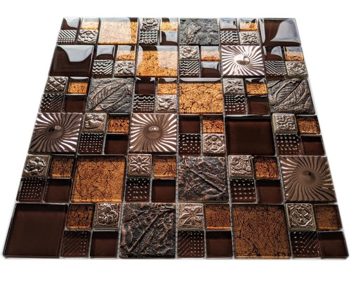 Ancient Nature 3D Textured Stone Glass & Metal Copper Bronze Mosaic Wall Tile - Picture 2 of 4