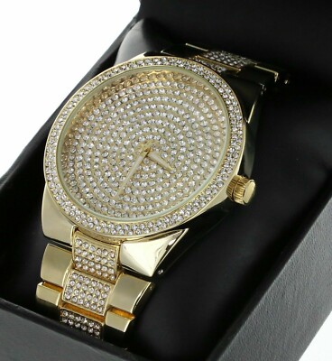 NY LONDON Men Hip-Hop Gold Plated Rapper's Metal Band C. Zirconia Luxury Watch