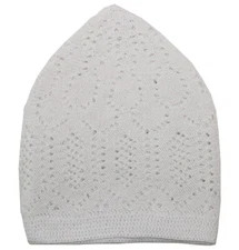 Modefa Turkish Islamic Men's Kufi Cap | Knit Prayer Hat Skull Cap Takke - White