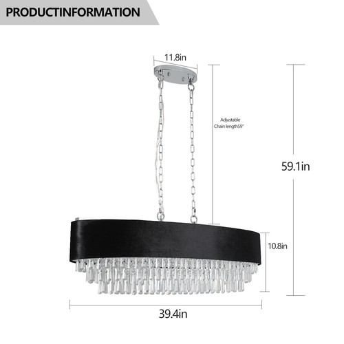 39'' Modern Rectangular K9 Crystal Chandelier 8 Lights Ceiling Pendant Fixture - Picture 2 of 10