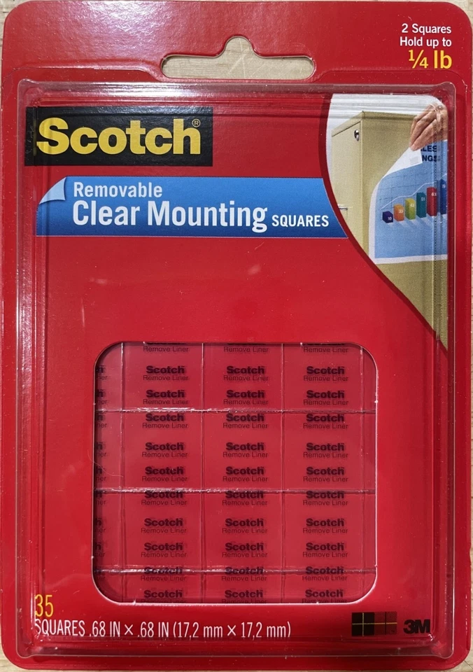 Scotch Removable Clear Mounting Squares, Double-Sided Adhesive, 35 ct, Lot of 4 - Image 2 of 4