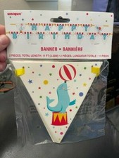 CIRCUS Carnival HAPPY BIRTHDAY FLAG BANNER SET 2pc  Party Supplies Decoration