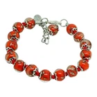 Murano Glass Bracelet Red Silver Handmade Venice 15 Beads Italy Sommerso