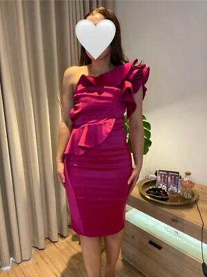 Karen Millen Pink Satin Ruffle Dress Uk Size UK